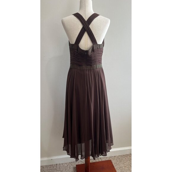Jones New York Silk Sleeveless Fit and Flare Dress Womens 10 Brown Flowy Y2K - Picture 3 of 8